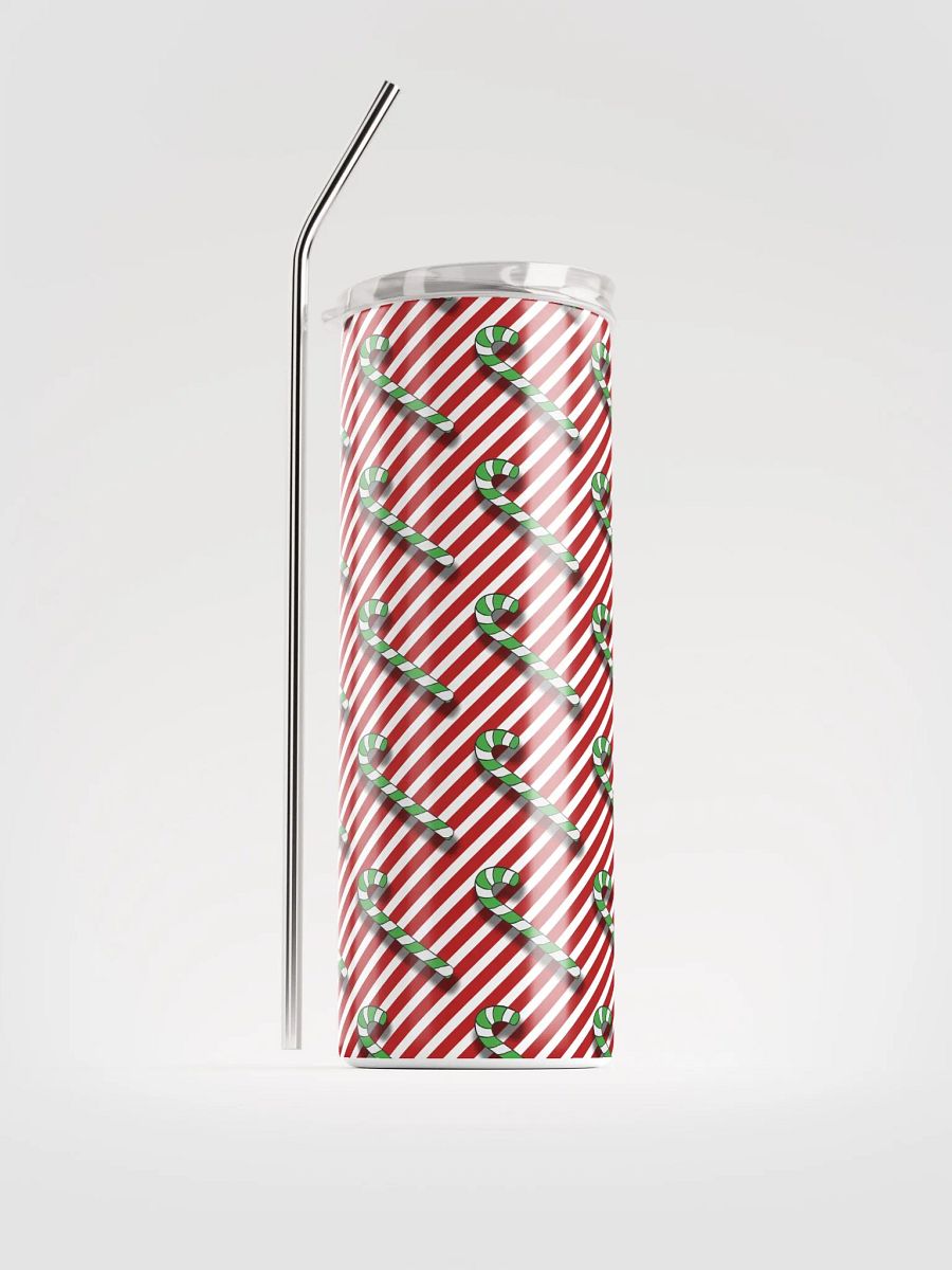 Green Candy Canes on Red Stipe Stainless Steel Tumbler with Straw product image (8)