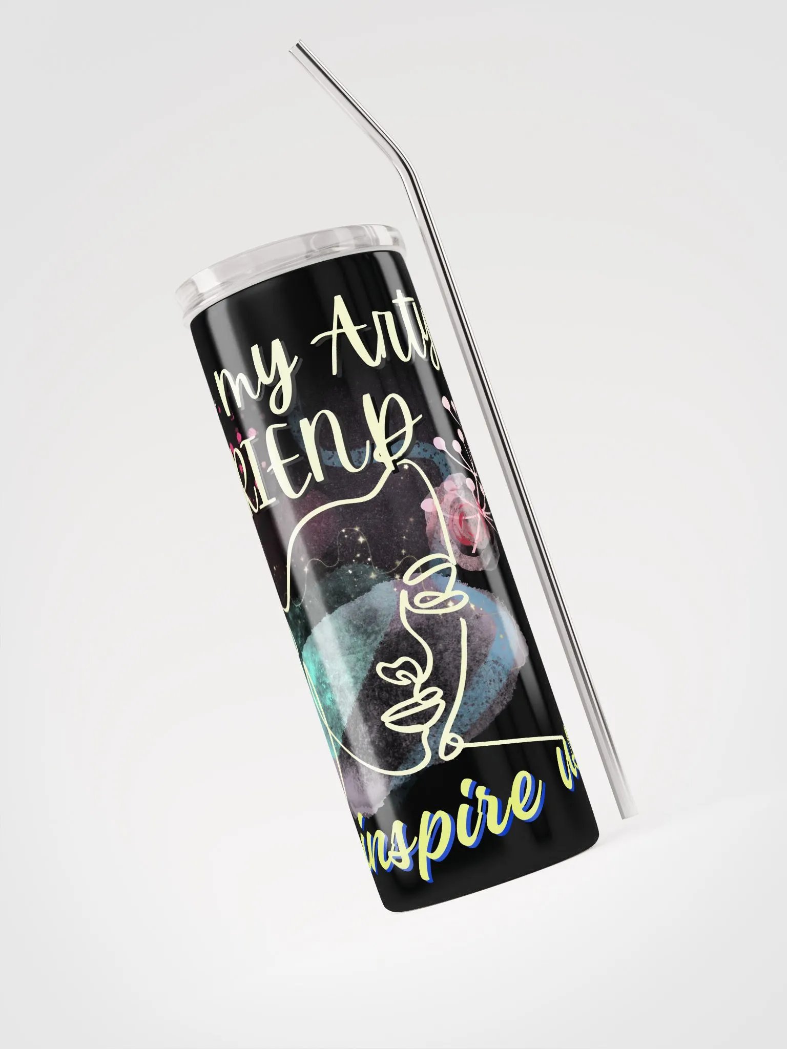 stainless steel tumbler colorful design for the artist. 'Love my Arty Friend'  Perfect gift for  colleague, friend who loves arty things product image (3)