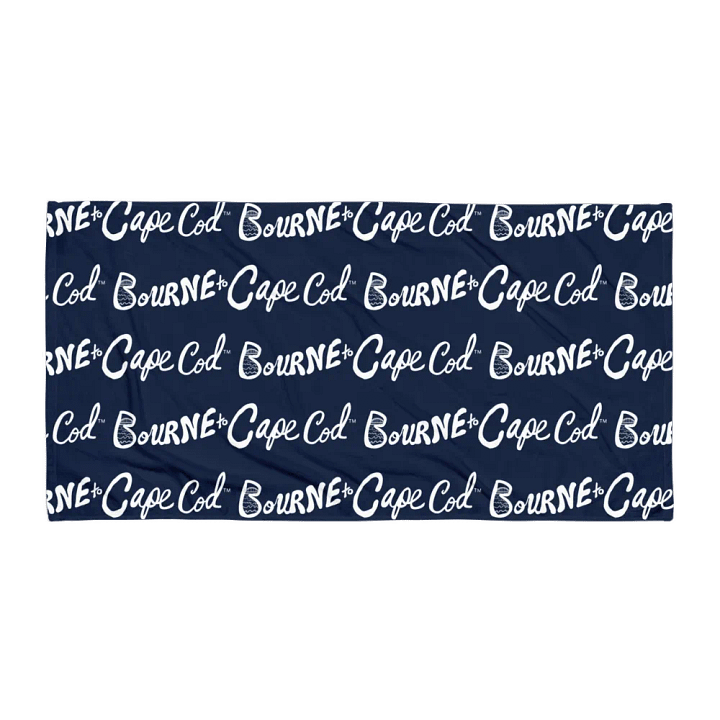 BRN.2C.C.™ | Coastal Classic Beach Towel | All-Over Horizontal Logo Print | Vibrant Colors for Salty Souls | White Logo on Navy product image (1)