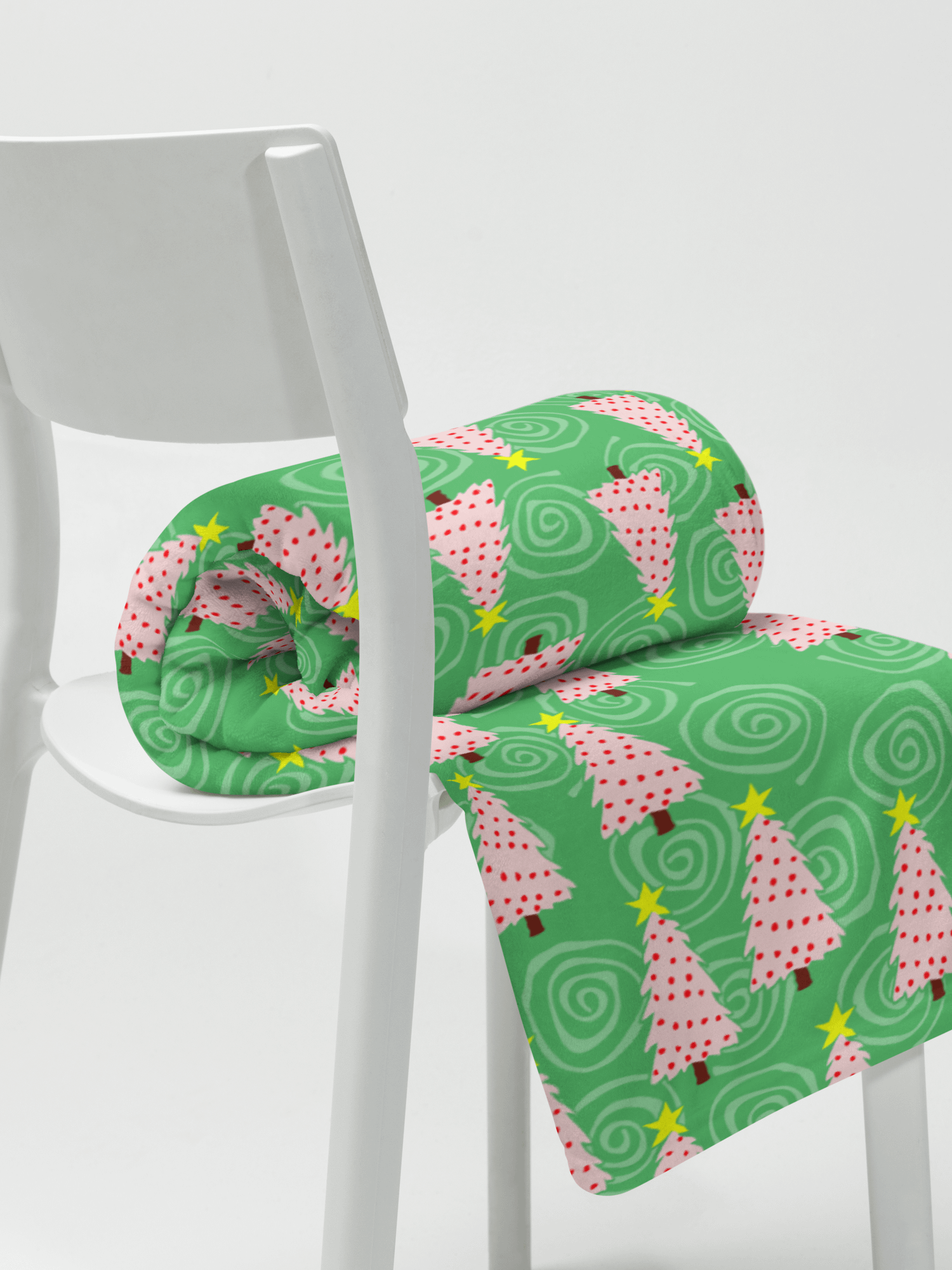 Pink Christmas Tree on Green with Swirls Soft Throw Blanket product image (10)