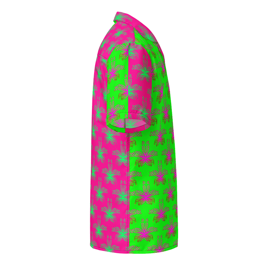 Stoner Circus Cannabis Leaf Unisex Button Shirt, Summertime Twisted Budz Neon Green Hot Pink Pothead Clothing, Ganja Weed Weirdo 420 Fashion product image (4)