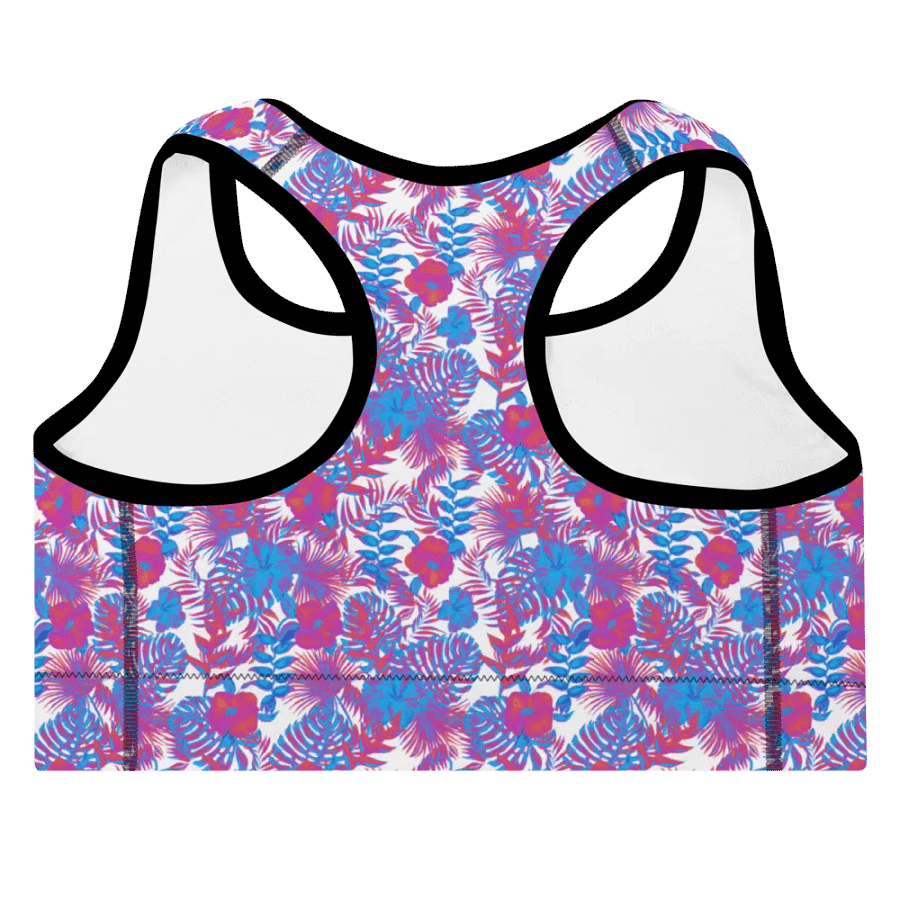 padded sports bra in  blue and pink colors tropical leaves design. Perfect for holiday vibes product image (8)