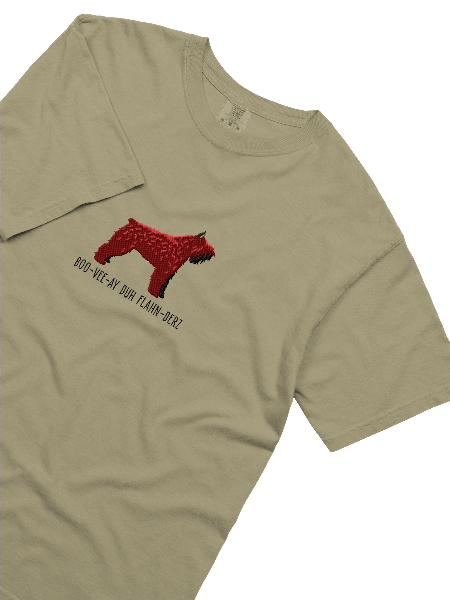 Boo-Vee-Ay Duh Flahn-Derz T-Shirt(Embroidered) of a Bouvier des Flandres(Red, Cropped Ears) product image (25)