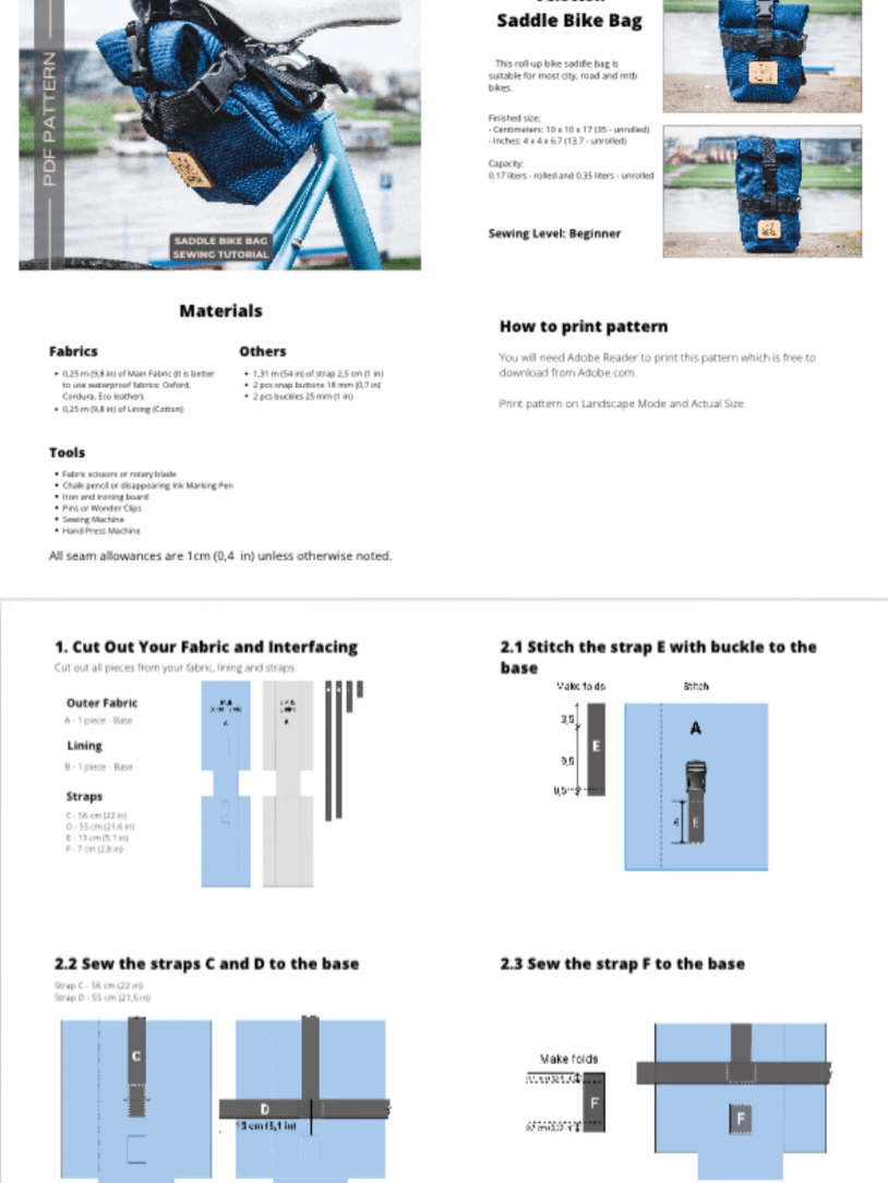 Saddle bike bag PDF pattern and sewing tutorial product image (9)