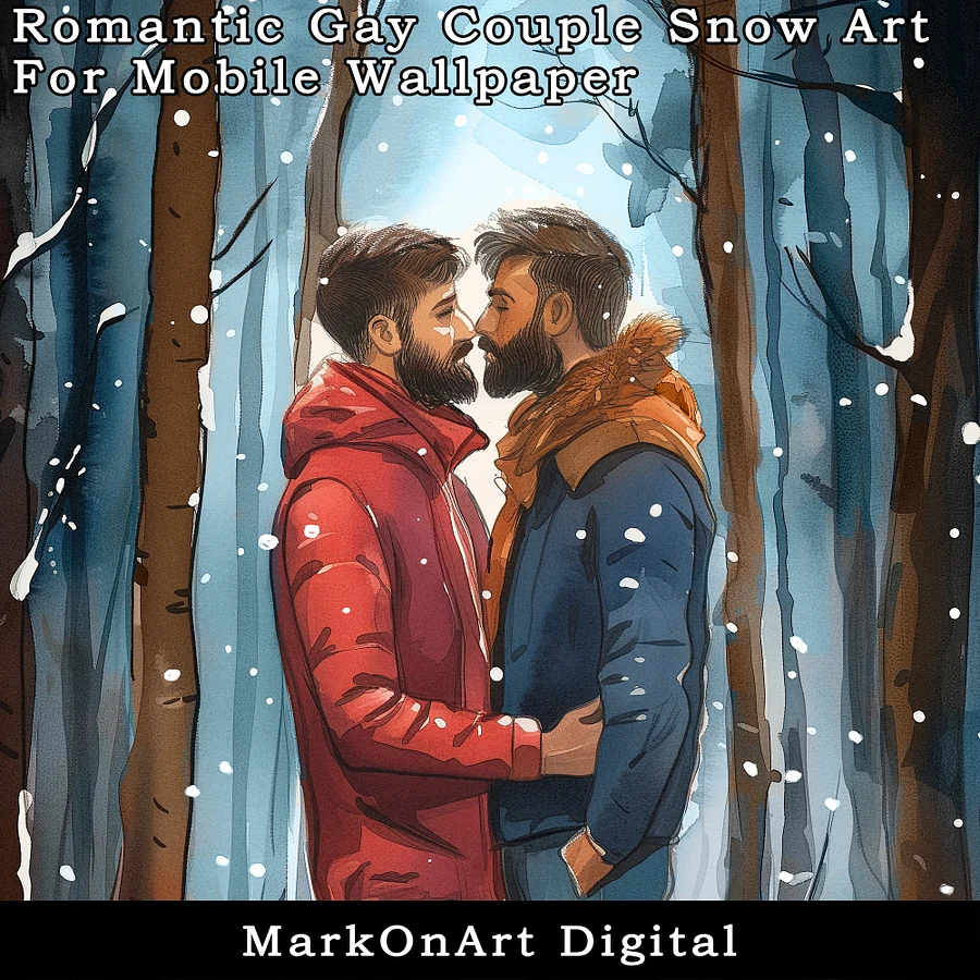 Romantic Gay Couple in the Snow Art For Mobile Phone Wallpaper or Lock Screen | High Res for iPhone or Android Cellphones product image (3)