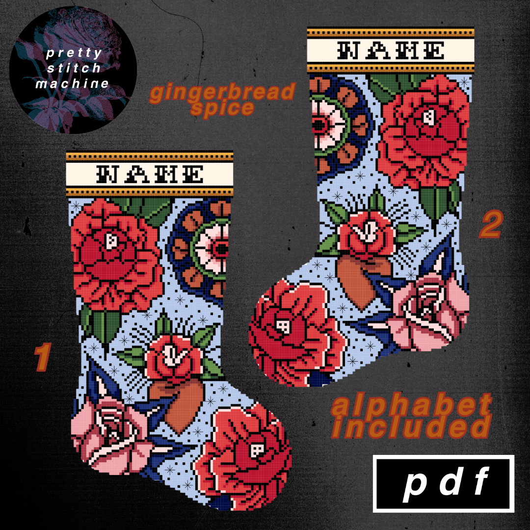 Traditional Florals Gingerbread Spice Christmas Stocking Pattern Set product image (1)