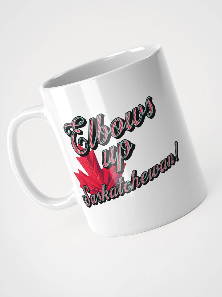Elbows Up Maple Leaf Saskatchewan Canadian Pride White Glossy Mug product image (2)