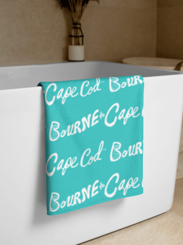 BRN.2C.C.™ | Coastal Classic Beach Towel | All-Over Horizontal Logo Print | Vibrant Colors for Salty Souls | White Logo on Dark Turquoise product image (2)