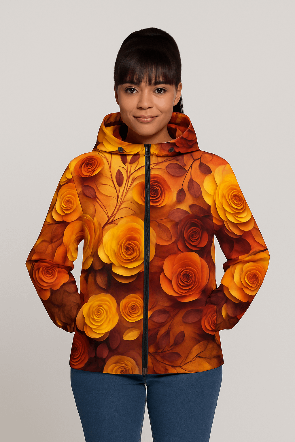 Bold Floral Rose Print Windbreaker Jacket – Lightweight, Water-Resistant, All-Over Print (XS–3XL) product image (1)