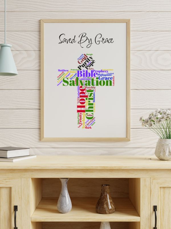 Printable Christian Wall Art – "Saved by Grace" Crucifix Design product image (3)