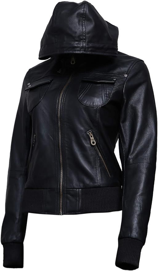 Hooded Leather Moto Jacket w Removable Leather Hood [LADIES] product image (2)