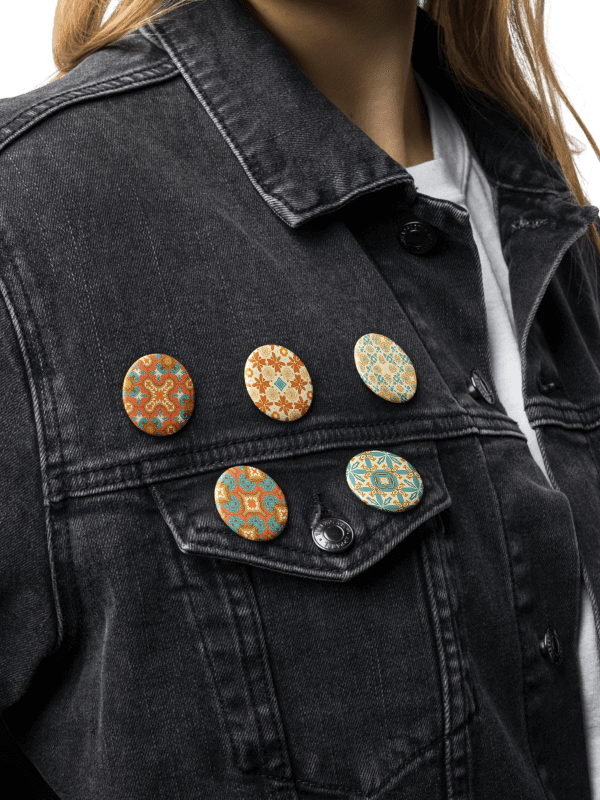 Set of 5 Retro Pattern Pins – Tan, Teal & Orange Palette product image (2)