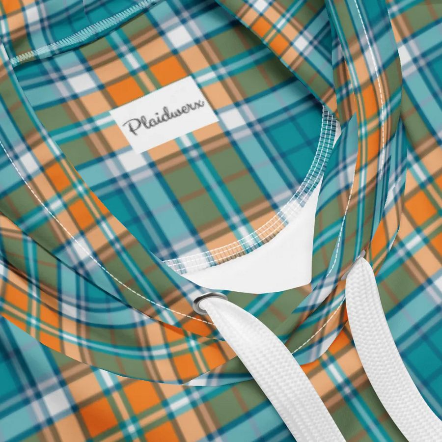 Turquoise and Orange Sporty Plaid Hoodie product image (10)