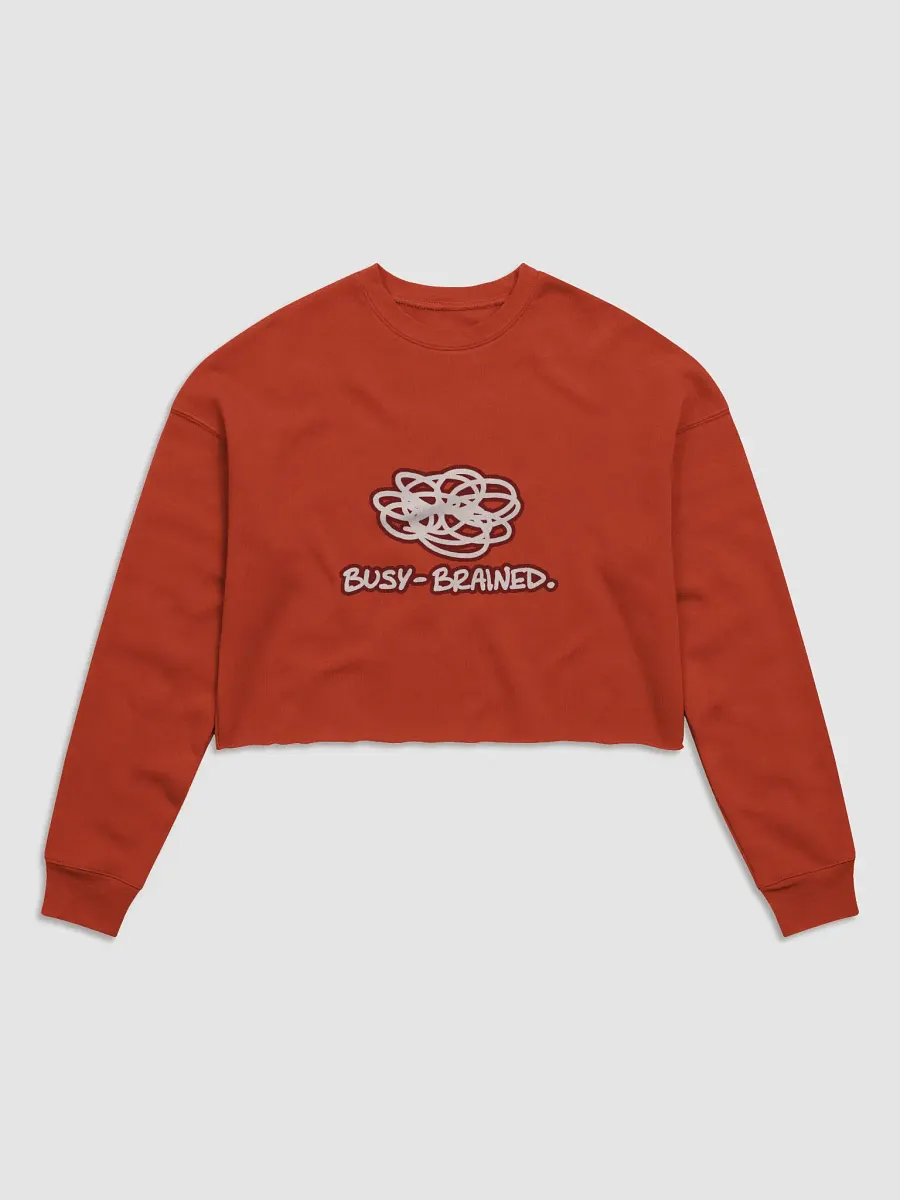 BUSY-BRAINED (lined design, #6D1616) Women's Fleece Crop Sweatshirt product image (10)