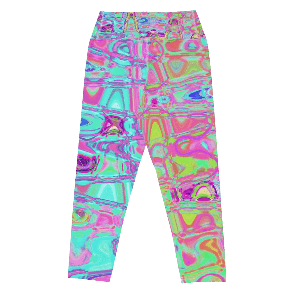 Cosmic Abstract Aqua and Hot Pink Retro Ripples Capri Yoga Leggings product image (9)