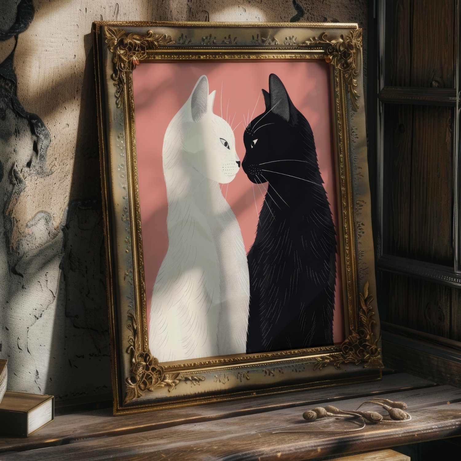 Lover Cats ~ Yin& Yang Valentine Felines Pastel Pink Art Print product image (26)