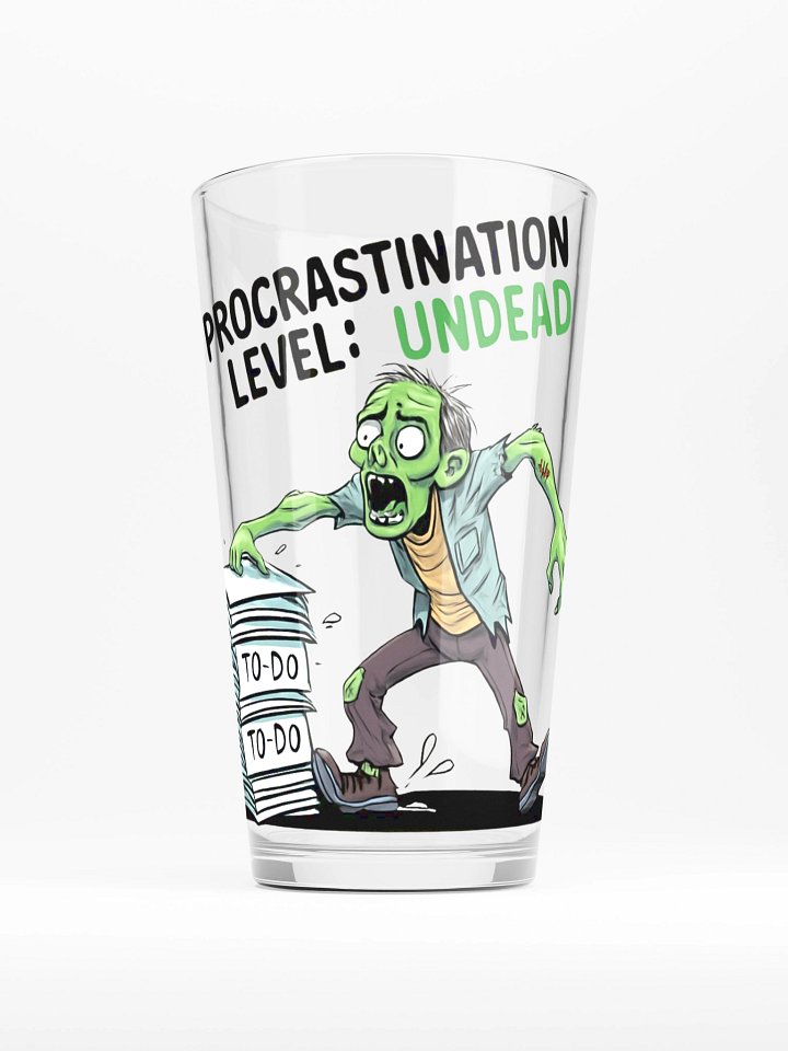 Halloween Procrastination Level: Undead Zombie Pint Glass – Funny To-Do List Graphic Pint Glass for Chronic Procrastinators product image (1)