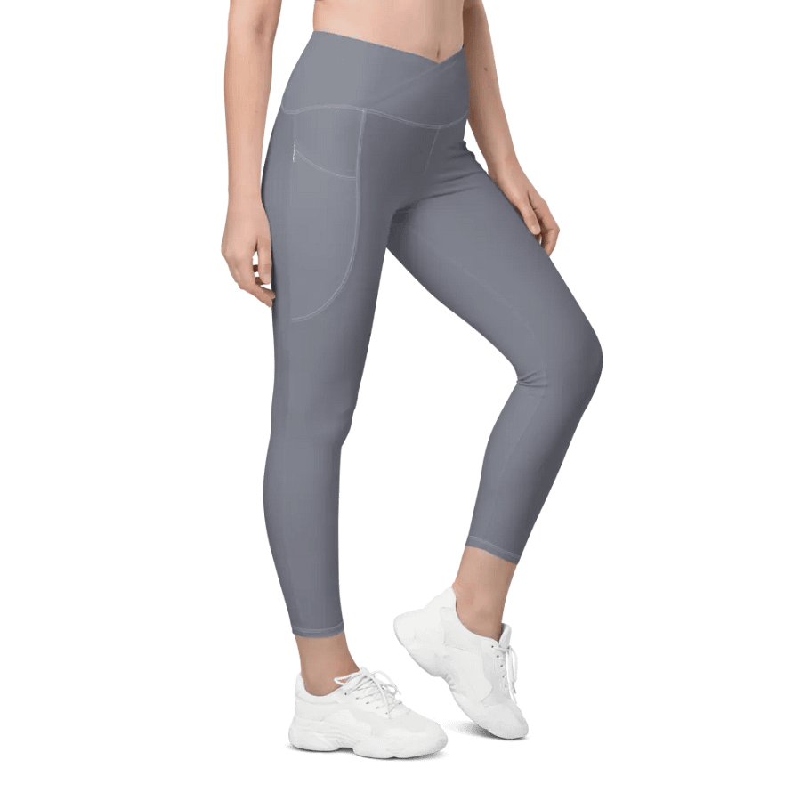 Plain Cool Medium Gray Light Summer Women's High Waisted Premium Crossover Leggings with Pockets by Treasure Pie product image (1)