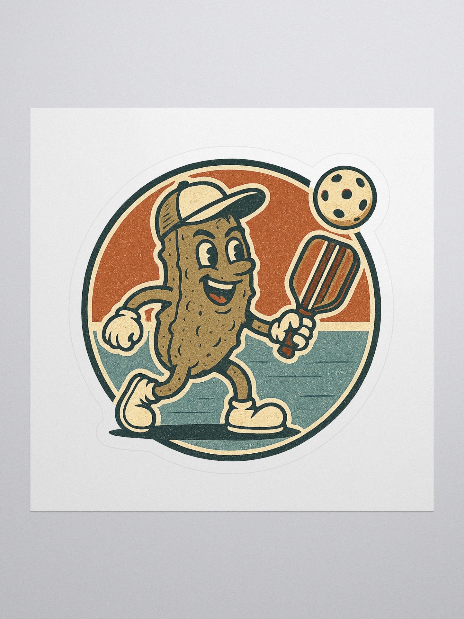 Funny Pickleball Sticker – Retro Pickle Character with Paddle & Ball – Waterproof Vinyl Decal product image (1)