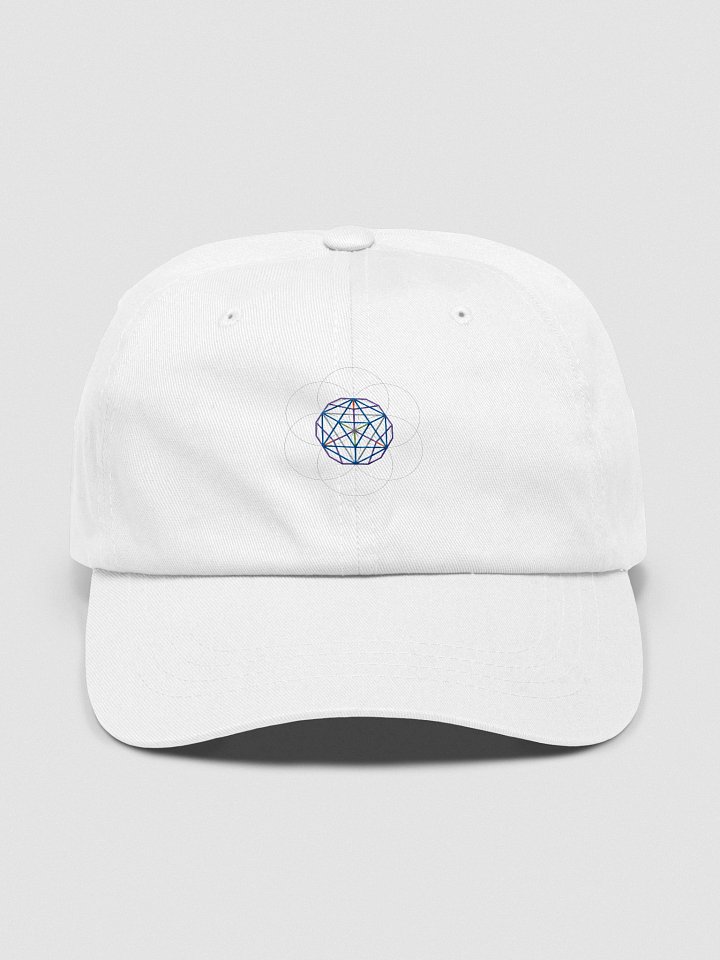 White Hat – 5 Colorful Platonic Solids & Flower of Life (Front Design) product image (1)