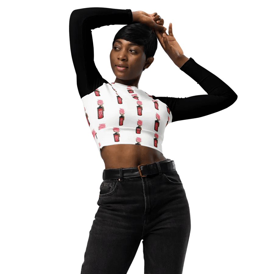 Cinestil Rose Pattern Black Jersey Sleeved Crop Top product image (3)