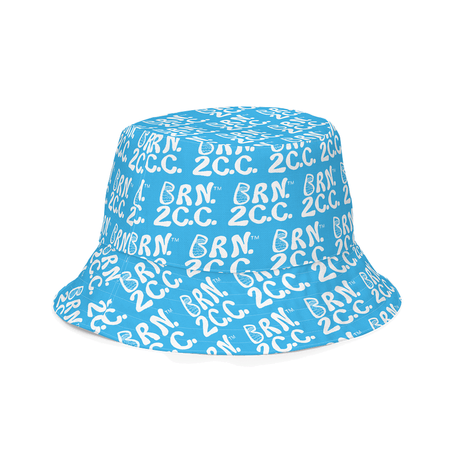 Adults Unisex | Reversible Bucket Hat – BOURNE to Cape Cod™ x BRN.2C.C.™ All-Over Logo Print | Coastal Style Sun Hat | Deep Sky Blue & White product image (3)