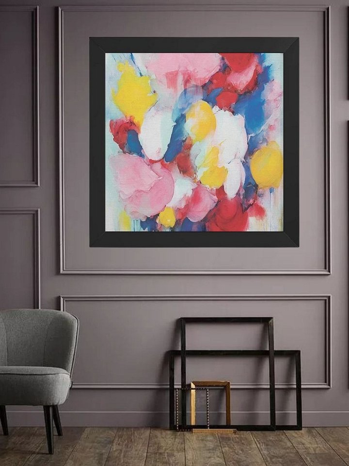 Square colorful abstract textured art print yellow, blue, pink, red and white product image (1)