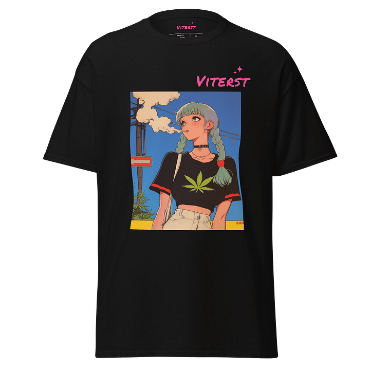 Viterst Anime Crop Top – Light Blue Braided Hair Aesthetic Heavyweight T-Shirt | Streetwear Pinterest-Inspired Fashion product image (1)