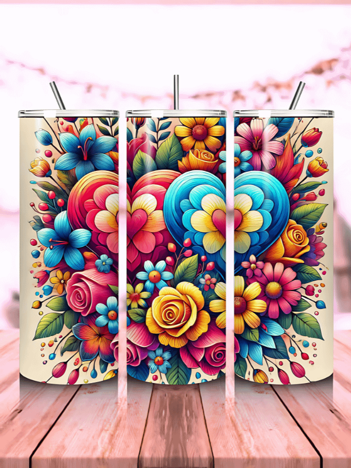 20oz Skinny Tumbler Wrap with Valentine’s Day Hearts – Sublimation PNG Design – Instant 300 DPI Digital Download product image (1)