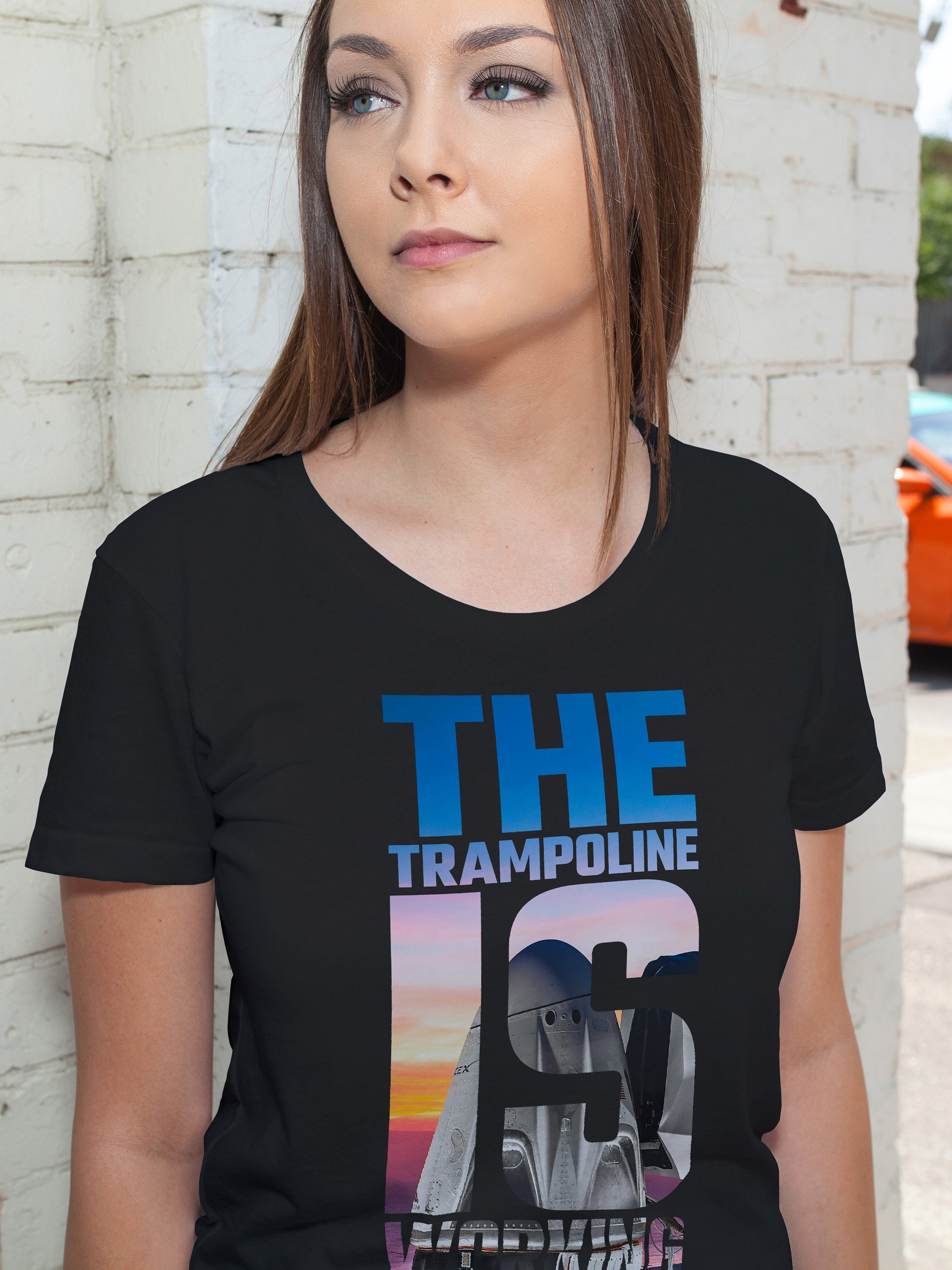 The trampoline is Working / SpaceX Crew Dragon — Short-Sleeve Unisex T-Shirt, Space T-Shirt, SpaceX gift, nerdy gifts product image (1)