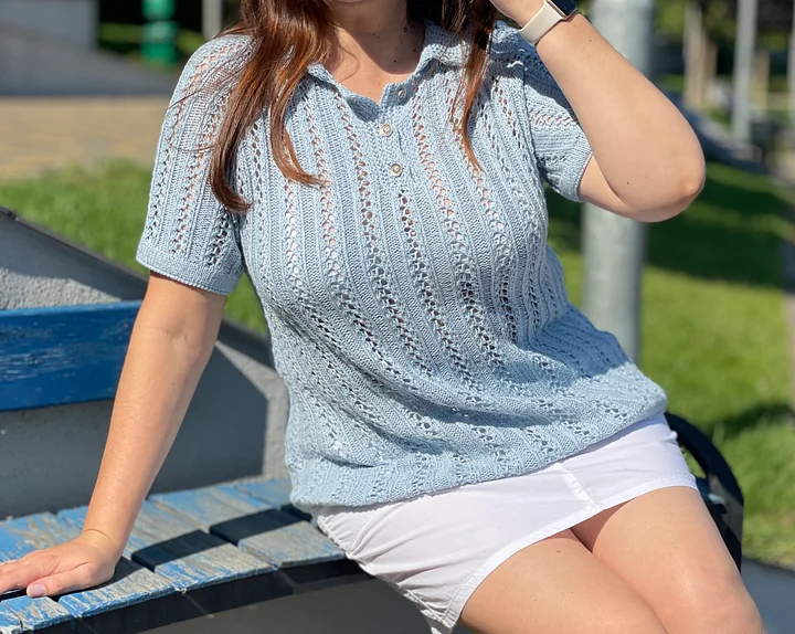 Схема вязания PDF: Вязаная Футболка-Поло спицами, летний топ Унисекс, цифровое описание product image (2)