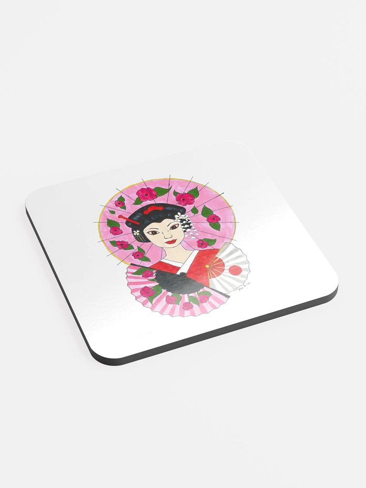 Japanese Geisha (art by Dina R.) acrylic painting - Glossed Cork Coaster product image (2)