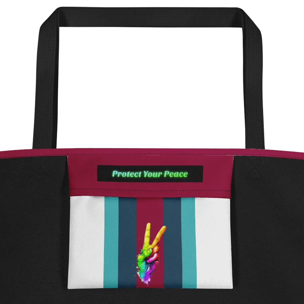 Turquoise, Burgundy, Green Stipred Protect Your Peace Tote Bag with Pocket product image (3)