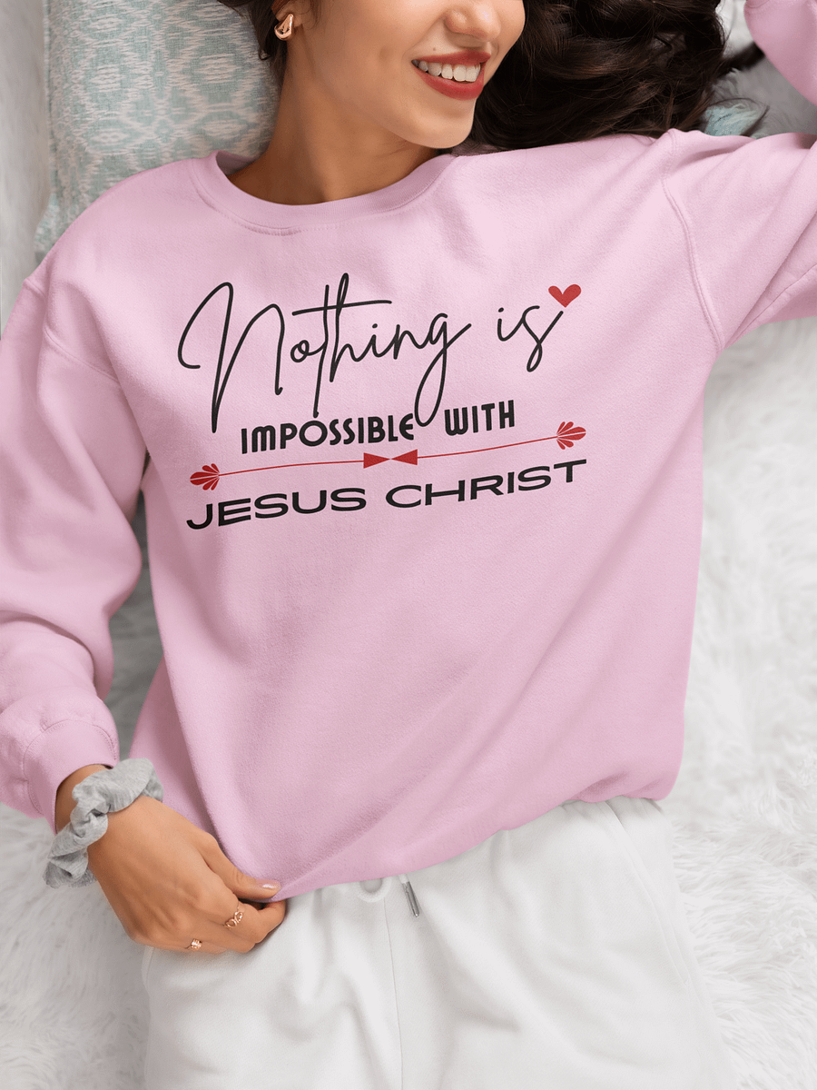 Nothing Is Impossible With Jesus Christ Gildan sweatshirt. product image (1)