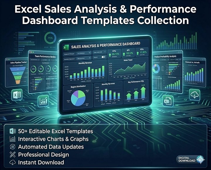 Excel Sales Analysis & Performance Dashboard Templates Collection product image (1)