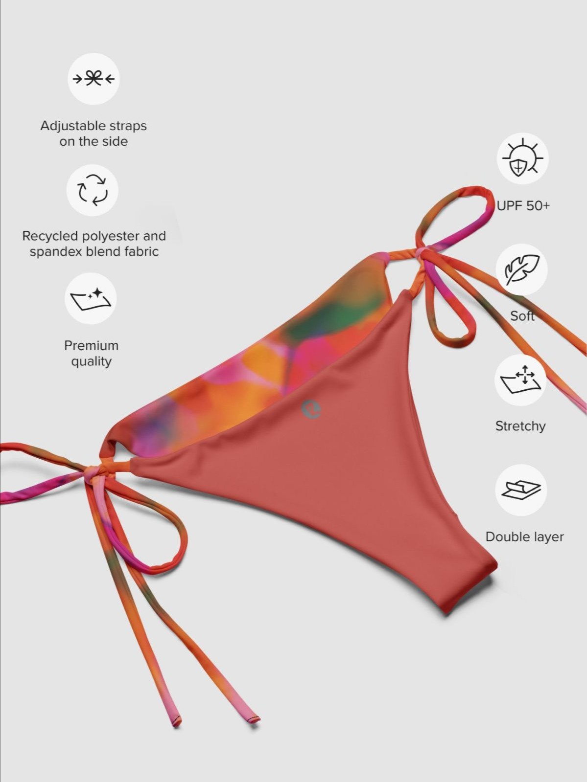 Recycle String Bikini Bottom "Trendy Vibrant Pink Orange Tie-Dye" Printed product image (6)