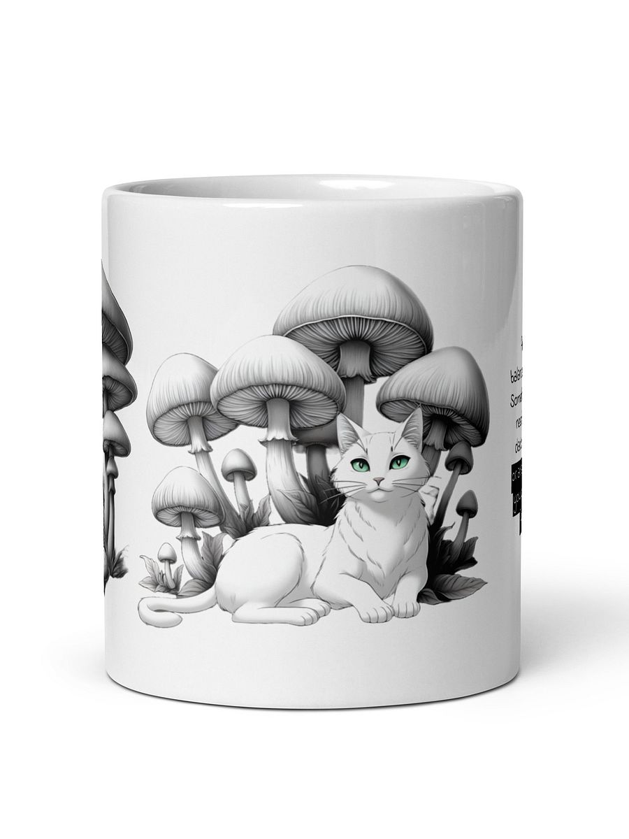 Personalized Black Cat and White Cat Resting Under Giant Mushrooms White Glossy Mug product image (3)
