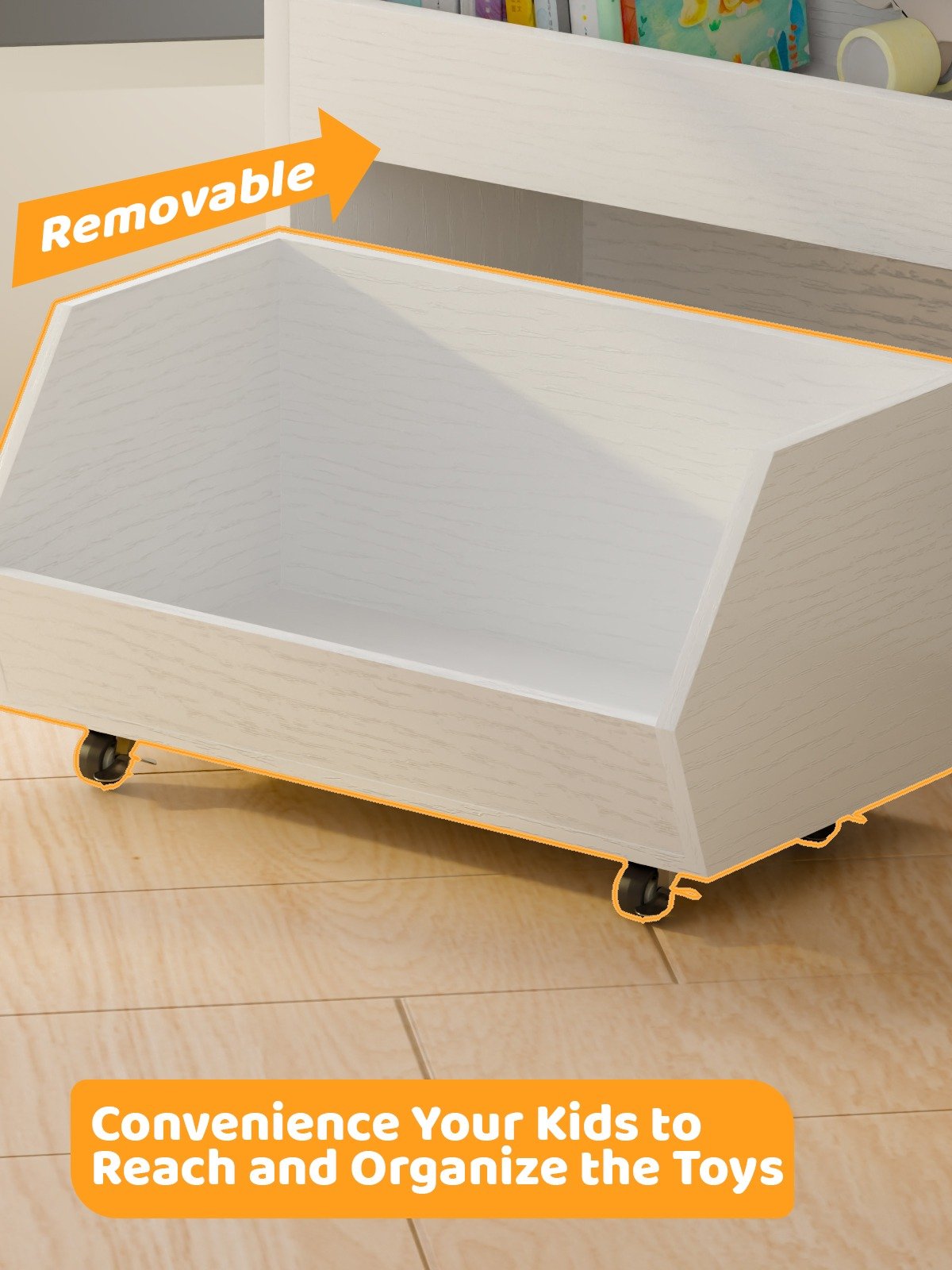 2-Tier Portable Toy Storage, Kids Toy Organizer W/2 Removable Bins with 4 Wheels（White) product image (5)