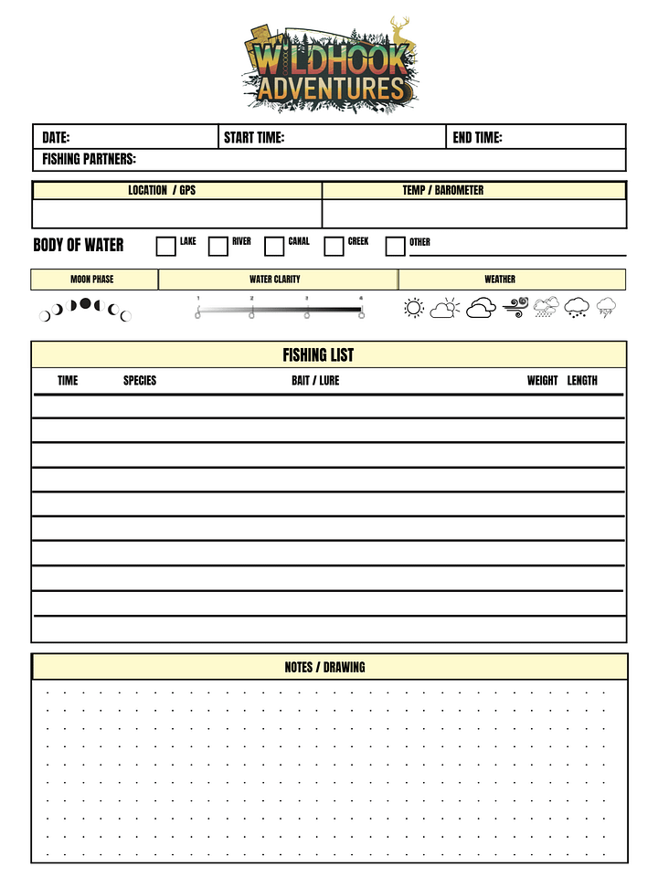 FREE Fishing Log - Printable PDF product image (1)