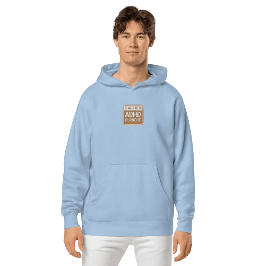 CAUTION: ADHD BURNOUT embroidered pigment hoodie (brown design) product image (3)