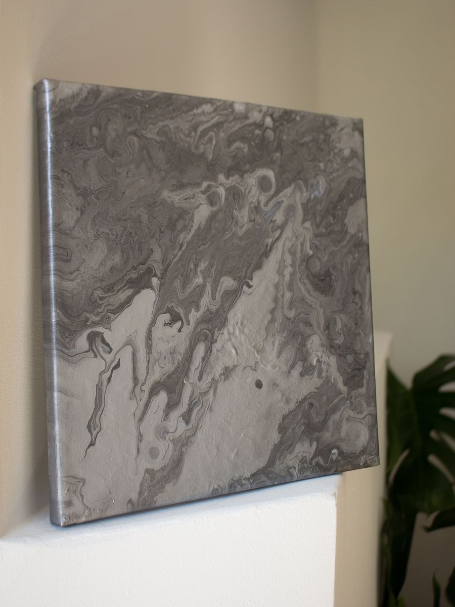 Silver & Grey Abstract Acrylic Pour Painting on 10x10 Canvas product image (4)