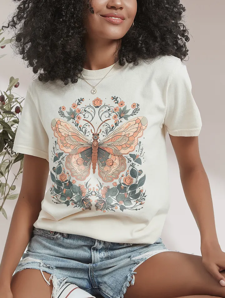 Luna Moth and Floral Elements Cottagecore Aesthetic T-Shirt(2) | Cottagecore, Forestcore, Fairycore, & Goblincore Shirt Design product image (12)