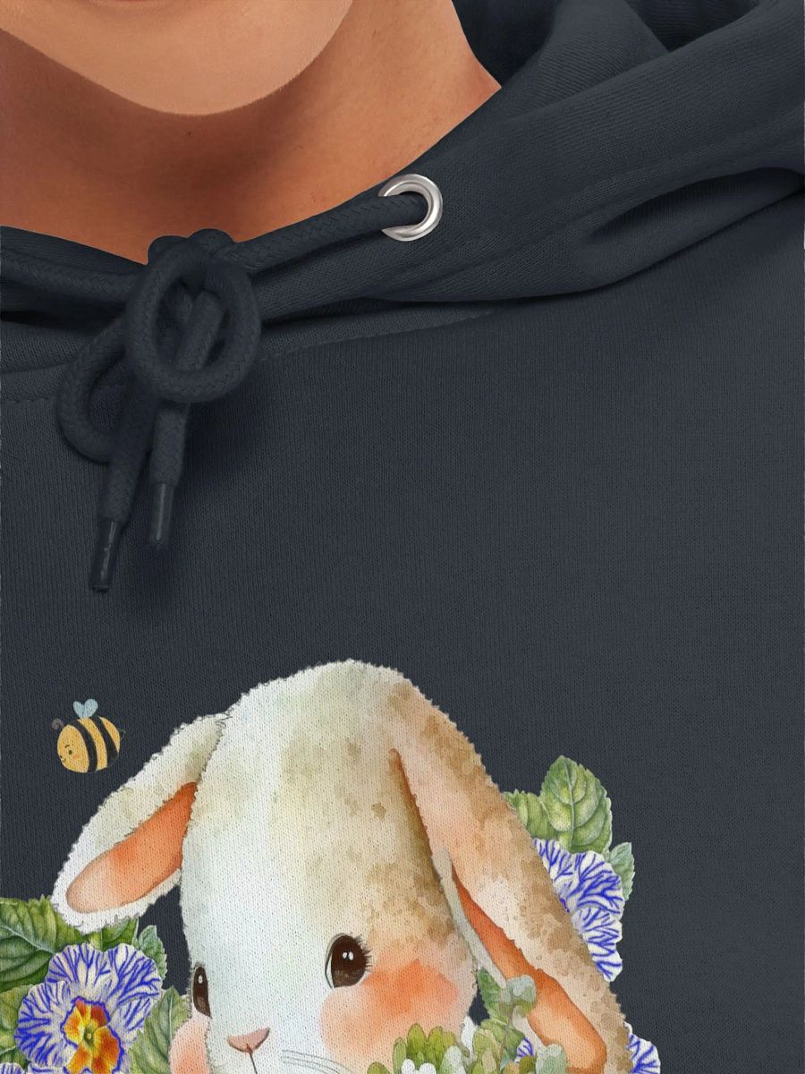 Garden Whispers: Bunny and the Primula Zebra Blues Unisex Hoodie | Double-Sided Design, Ultra Soft, Relaxed Fit product image (7)