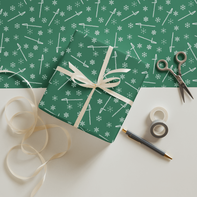Flutes and Snowflakes - Contrabass - Green Gift Wrap Paper product image (1)