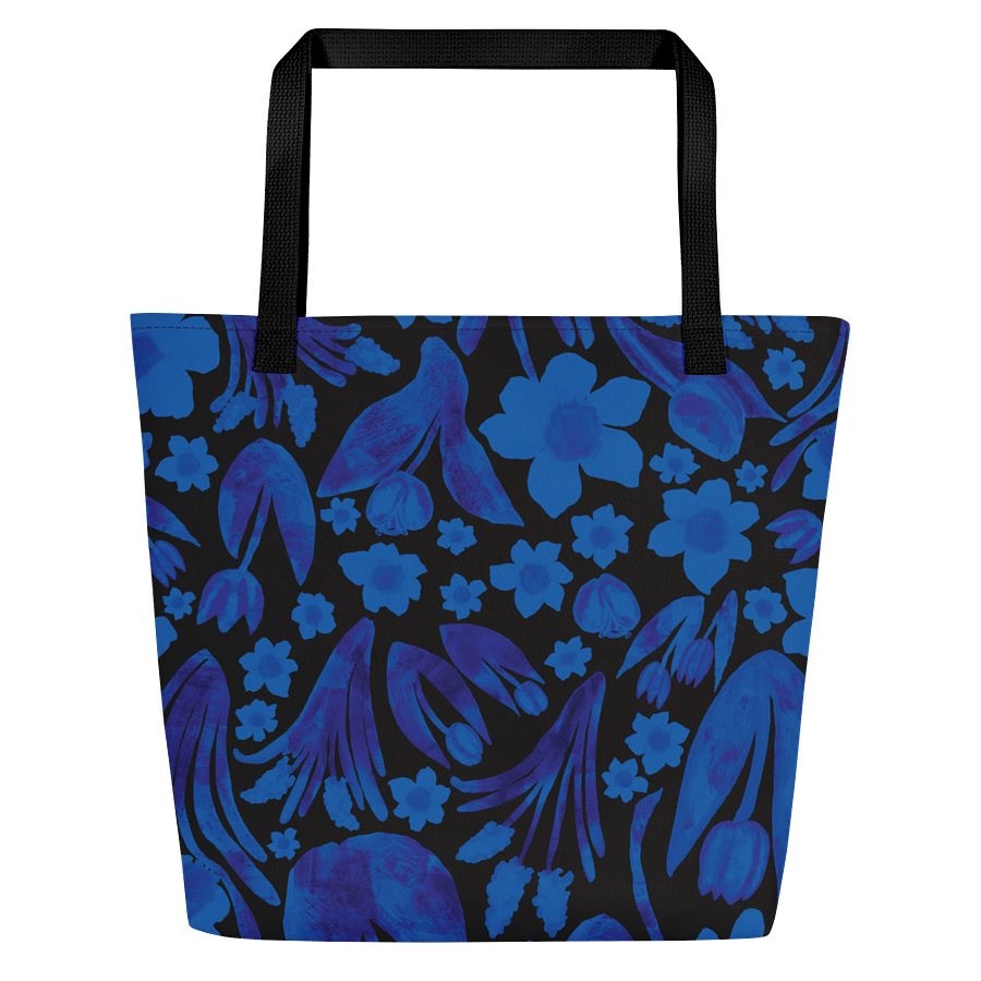 Spring Garden | Royal Blue Florals on Black | Tote Bag by Monique Faella Designs™ product image (7)