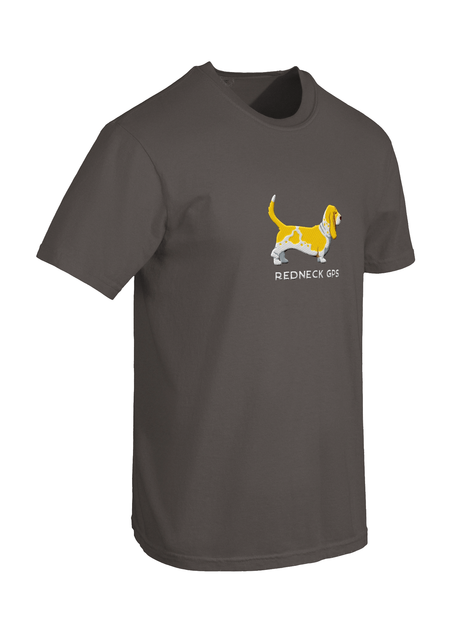 Redneck GPS T-Shirt(Embroidered) of a Basset Hound(Lemon & White) product image (46)
