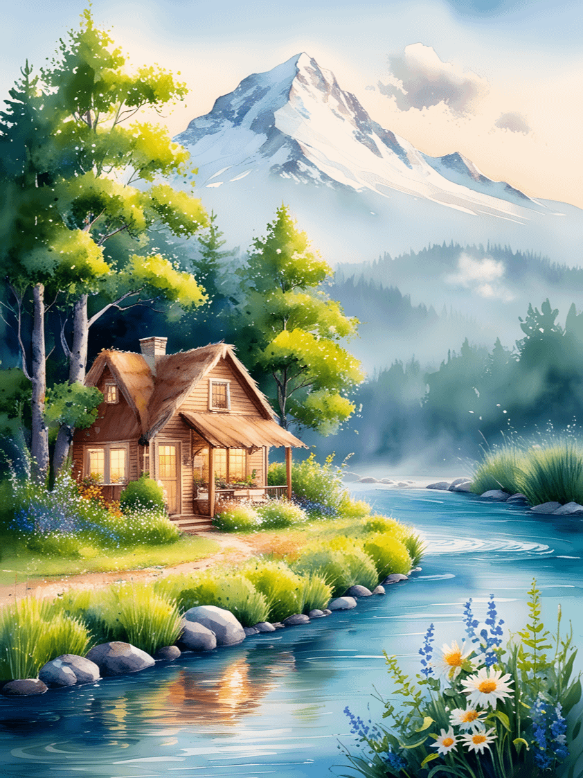 Small House and river Digital Art product image (1)