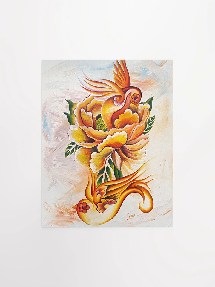 MONARCH ORANGE PEONY AND SPARROWS PRINT product image (2)