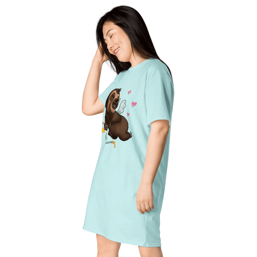 Cyan Cupid Sloth Love T-Shirt Dress product image (3)
