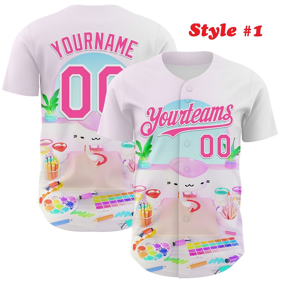 Authentic Baseball Jersey, Custom Baseball Jersey, Personalized Sport Jersey, Colorful, Number, 3D Super Cute, Gift , Romantic product image (184)